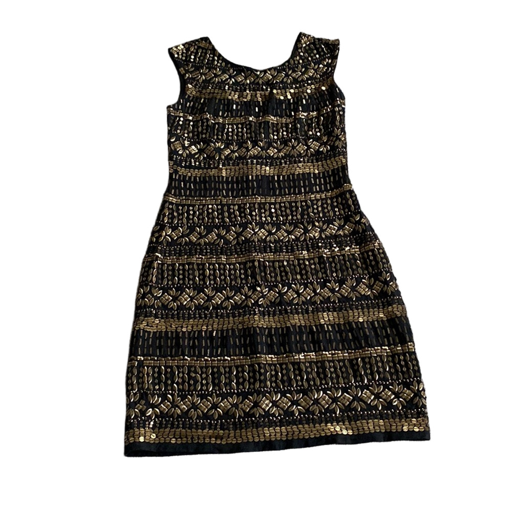 Aidan Mattox Black Gold Sequin Sleeveless Evening Dress Cocktail Dress SIZE 8